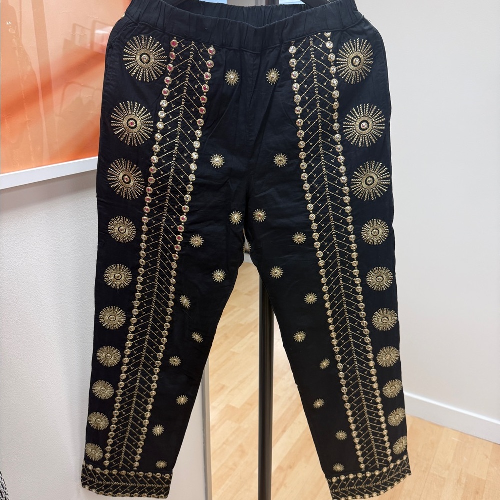 NWOT FARM Rio Black and Gold Embroidered Pants